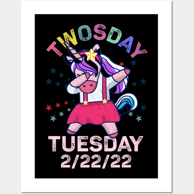 Unicorn Dabbing Tuesday February 22nd Teacher - Happy Twosday 2022 Wall Art by alcoshirts